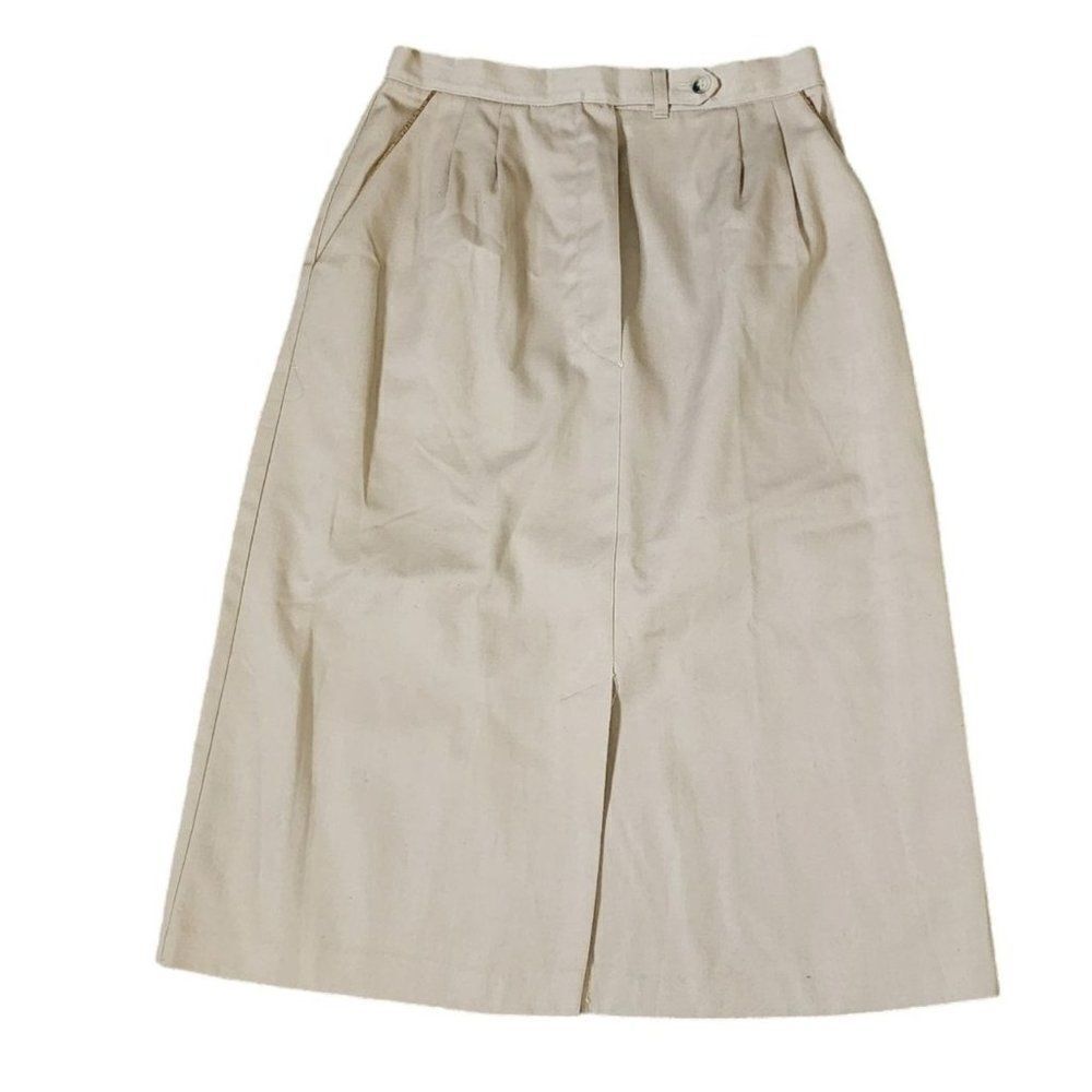 Vintage 80s A-Line Skirt Womens Size Small Khaki Office Wear Career Preppy Class